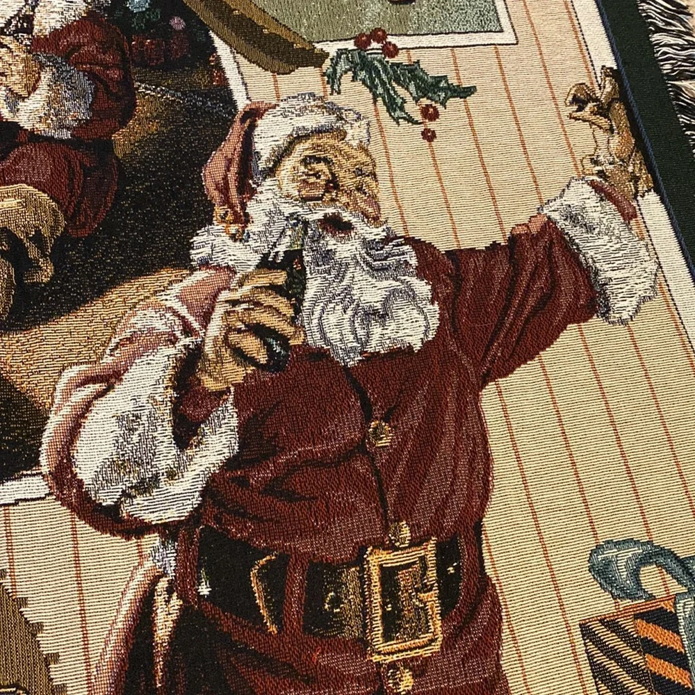 Vintage 1997 Coca Cola Santa Collage Tapestry Afghan Throw USA Made 100% Cotton